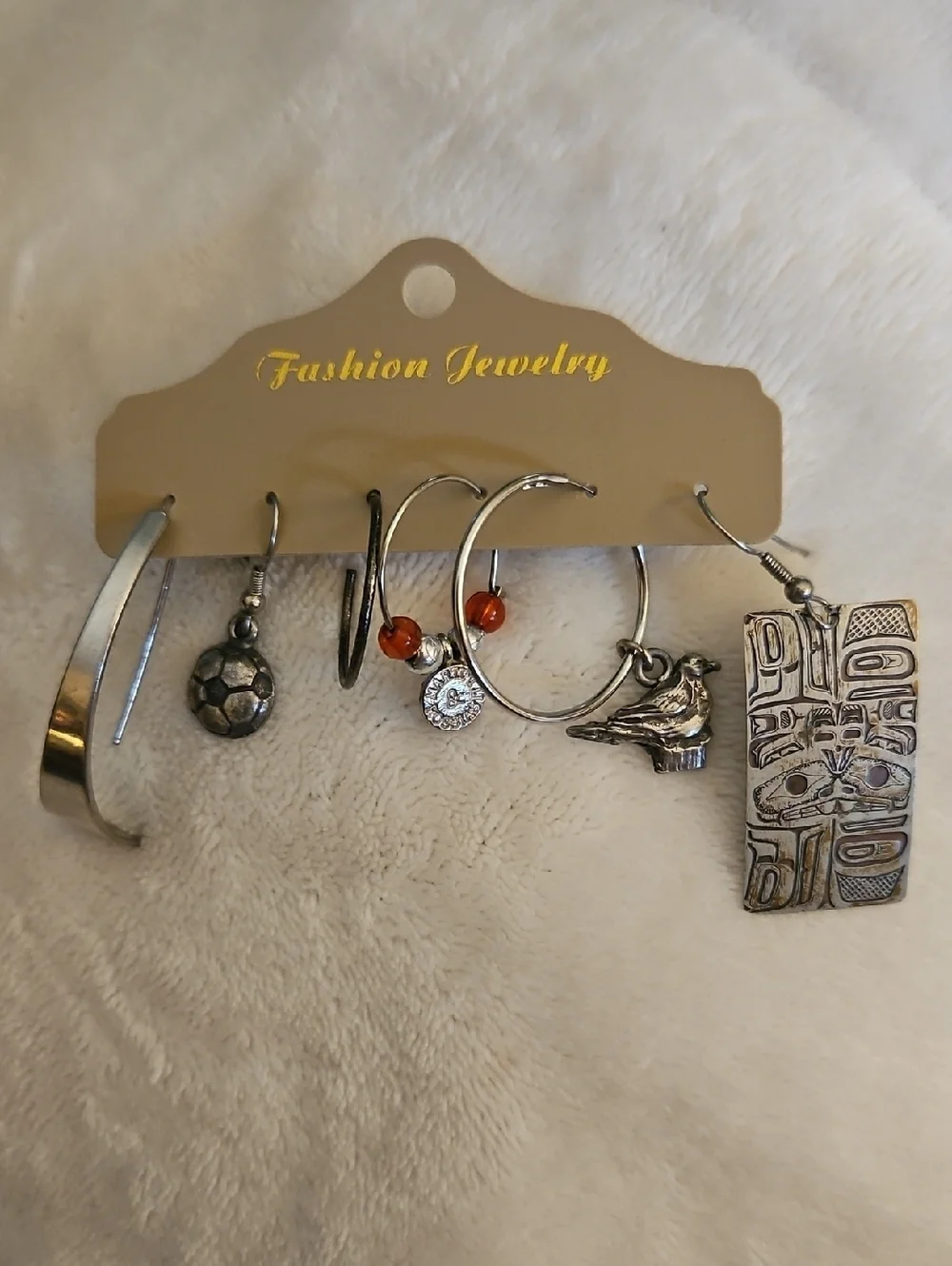Vintage Six Single Hoop Totem Soccer Bird Earrings